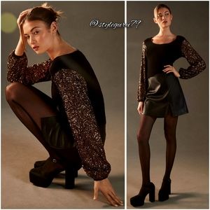 NWT, Anthropologie, Bl-nk Sequin-Sleeve Sweater
